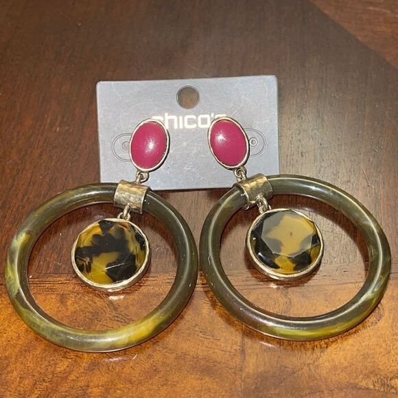 NWT Chico’s hoops tortoise gold tone earrings - Picture 1 of 7